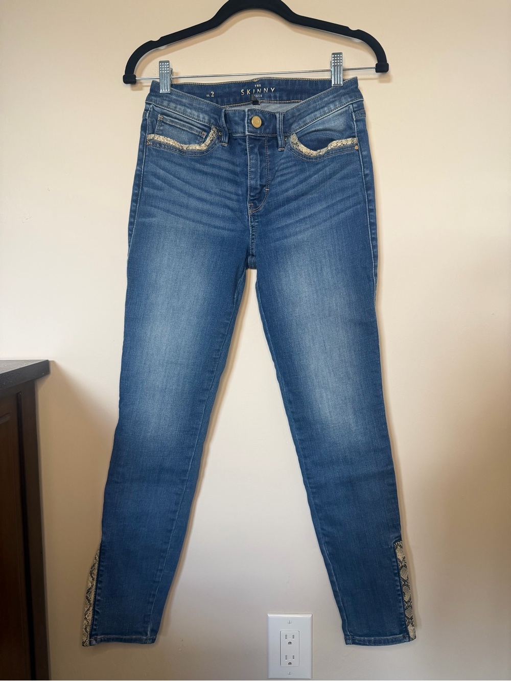 White House Black Market Women's Blue Skinny Jeans with Embellished Trim
